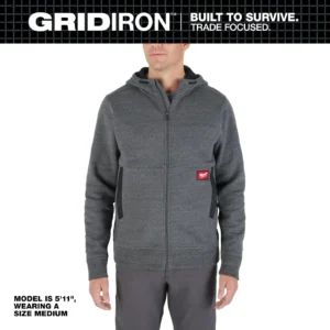 Milwaukee Men's Large Gray Gridiron Full-Zip Hoodie