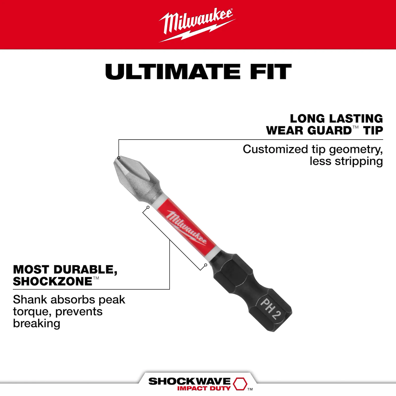 Milwaukee Tool SHOCKWAVE Impact Duty PH2/SQ2/T25 Double Ended Bits 3PC 48-32-4319
