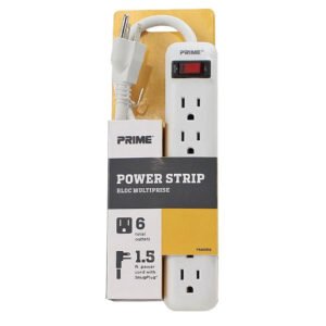 Prime PB801118 6-Outlet Power Strip with 1.5 Ft. Cord, Matte White