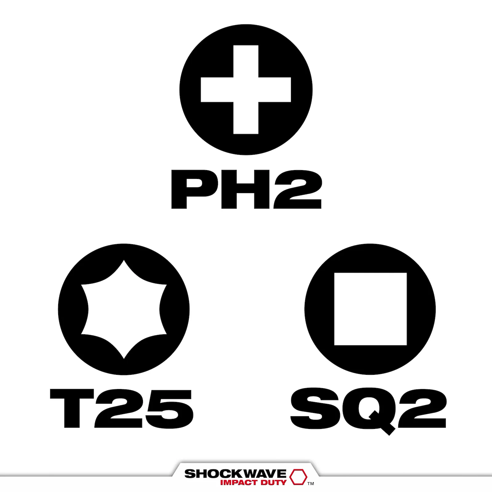 Milwaukee Tool SHOCKWAVE Impact Duty PH2/SQ2/T25 Double Ended Bits 3PC 48-32-4319