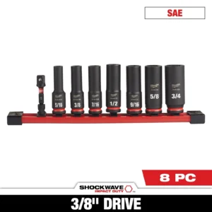 Milwaukee 8PC SHOCKWAVE™ Impact Duty 3/8" Drive SAE Deep 6 Point Socket Set | 49-66-7024