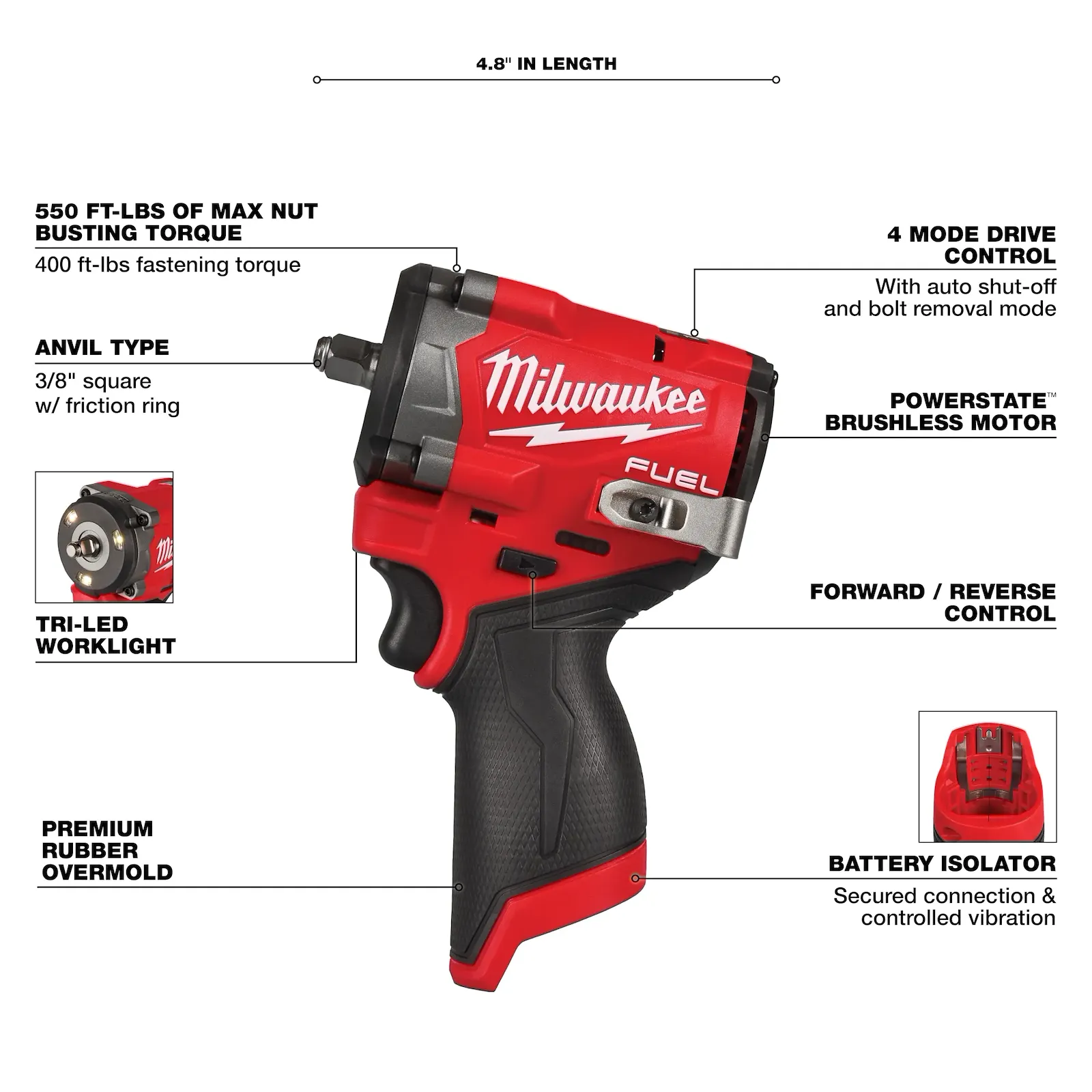 Milwaukee M12 3/8" Stubby Impact Wrench | 2562-20